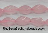 CRQ70 15.5 inches 8*16mm twisted rice natural rose quartz beads