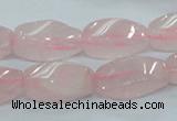 CRQ71 15.5 inches 10*22mm twisted rice natural rose quartz beads