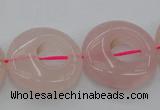 CRQ710 15.5 inches 25mm flat round rose quartz beads