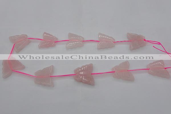 CRQ716 15.5 inches 25*30mm carved butterfly rose quartz beads