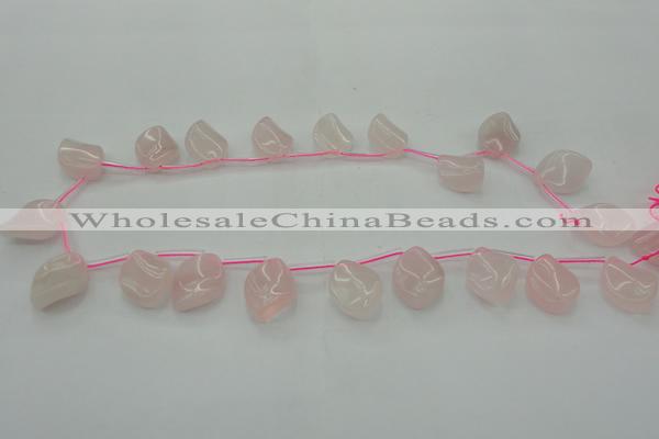 CRQ732 Top drilled 15*20mm twisted marquise rose quartz beads