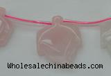 CRQ740 Top drilled 22*30mm carved leaf rose quartz beads