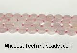 CRQ764 15.5 inches 14mm flat round rose quartz beads