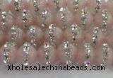 CRQ820 15.5 inches 6mm round rose quartz with rhinestone beads