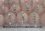 CRQ822 15.5 inches 10mm round rose quartz with rhinestone beads