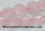 CRQ96 15.5 inches 12mm faceted flat round natural rose quartz beads