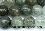 CRU1042 15 inches 8mm round green rutilated quartz beads