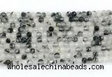 CRU1090 15.5 inches 4mm faceted round black rutilated quartz gemstone beads