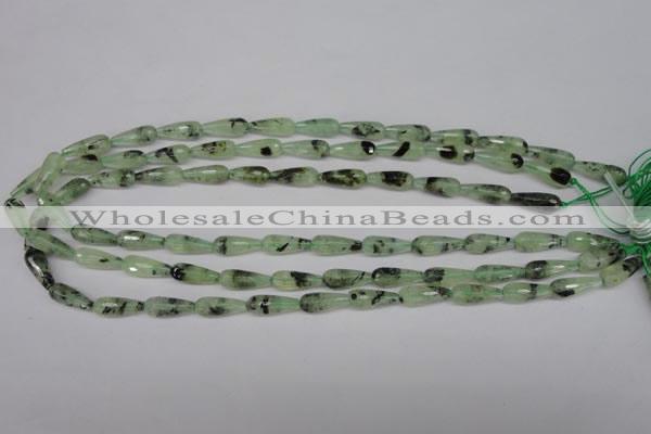 CRU172 15.5 inches 6*16mm faceted teardrop green rutilated quartz beads