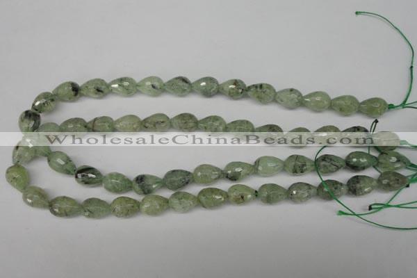 CRU173 15.5 inches 10*14mm faceted teardrop green rutilated quartz beads