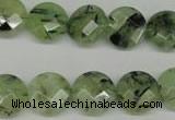 CRU183 15.5 inches 14mm faceted coin green rutilated quartz beads