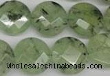 CRU185 15.5 inches 18mm faceted coin green rutilated quartz beads