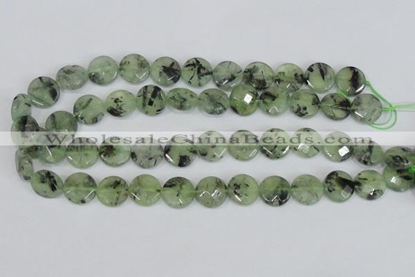 CRU211 15 inches 16mm faceted coin green rutilated quartz beads