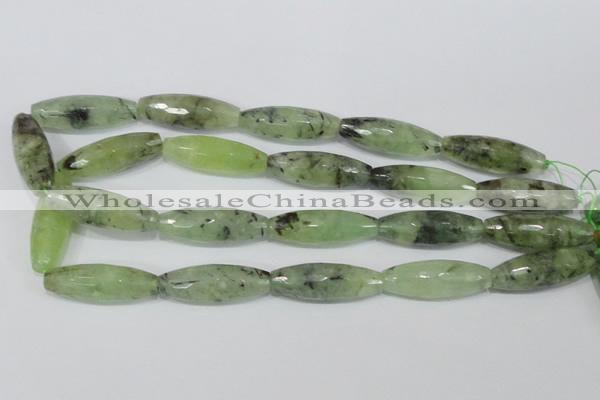 CRU214 15 inches 12*36mm faceted rice green rutilated quartz beads