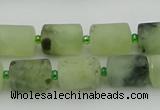 CRU232 15.5 inches 10*14mm tube matte green rutilated quartz beads