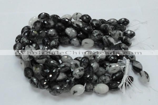 CRU25 15.5 inches 12*16mm faceted egg-shaped black rutilated quartz beads