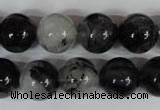 CRU306 15.5 inches 14mm round black rutilated quartz beads