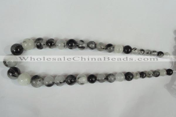 CRU321 15.5 inches 8mm - 16mm round black rutilated quartz beads