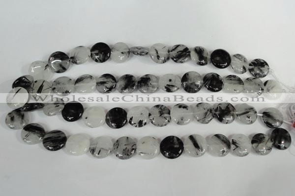 CRU340 15.5 inches 15mm flat round black rutilated quartz beads