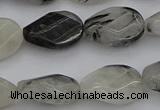 CRU354 13*18mm twisted & faceted oval black rutilated quartz beads