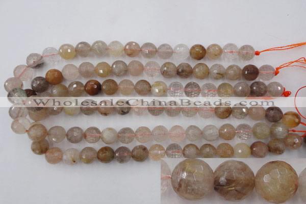 CRU404 15.5 inches 12mm faceted round Multicolor rutilated quartz beads