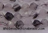 CRU511 15.5 inches 6mm faceted nuggets black rutilated quartz beads