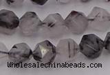 CRU512 15.5 inches 8mm faceted nuggets black rutilated quartz beads