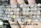 CRU526 15.5 inches 7mm round black rutilated quartz beads