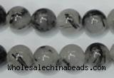 CRU55 15.5 inches 14mm round black rutilated quartz beads wholesale