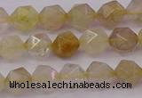 CRU621 15.5 inches 6mm faceted nuggets golden rutilated quartz beads