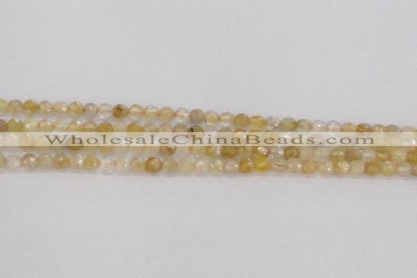 CRU666 15.5 inches 4mm faceted round golden rutilated quartz beads