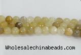 CRU670 15.5 inches 12mm faceted round golden rutilated quartz beads