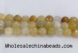 CRU671 15.5 inches 14mm faceted round golden rutilated quartz beads