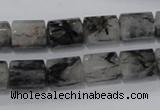 CRU75 15.5 inches 8*12mm faceted column black rutilated quartz beads