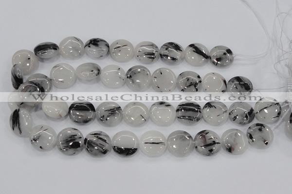 CRU82 15.5 inches 20mm flat round black rutilated quartz beads