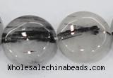 CRU83 15.5 inches 25mm flat round black rutilated quartz beads