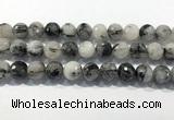 CRU936 15.5 inches 14mm faceted round black rutilated quartz beads