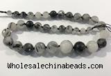 CRU938 8mm - 18mm faceted round black rutilated quartz graduated beads