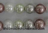 CSB1080 15.5 inches 12mm round mixed color shell pearl beads