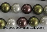 CSB1081 15.5 inches 12mm round mixed color shell pearl beads