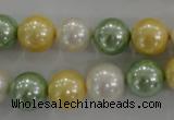 CSB1102 15.5 inches 12mm round mixed color shell pearl beads