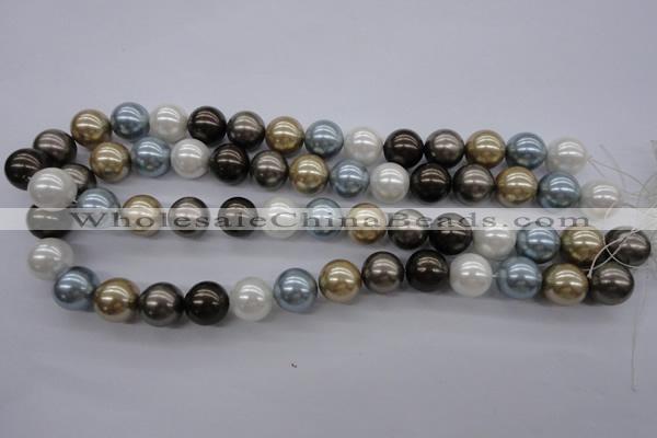 CSB1121 15.5 inches 14mm round mixed color shell pearl beads