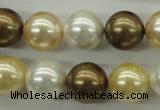 CSB1131 15.5 inches 14mm round mixed color shell pearl beads