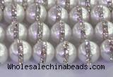 CSB1500 15.5 inches 6mm round shell pearl with rhinestone beads