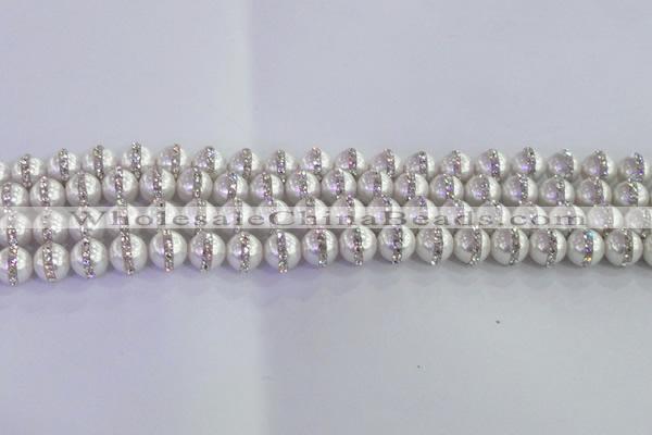 CSB1500 15.5 inches 6mm round shell pearl with rhinestone beads