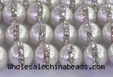 CSB1501 15.5 inches 8mm round shell pearl with rhinestone beads