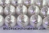 CSB1502 15.5 inches 10mm round shell pearl with rhinestone beads