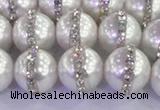 CSB1503 15.5 inches 12mm round shell pearl with rhinestone beads