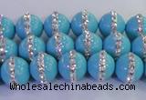 CSB1511 15.5 inches 8mm round shell pearl with rhinestone beads