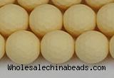 CSB1804 15.5 inches 12mm faceetd round matte shell pearl beads